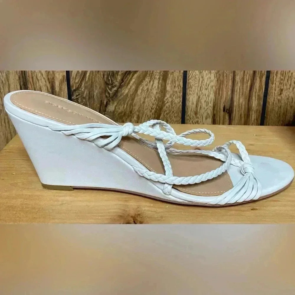 SIGERSON MORRISON White Braided Leather Strappy Wedge Sandal Sz 39 Shoes Maddie - Picture 5 of 10